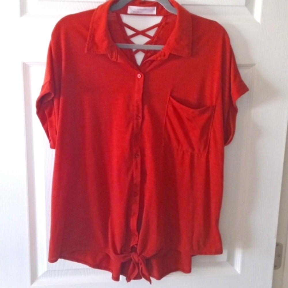 No Boundaries Orange Lace Back Blouse Size:XXXL